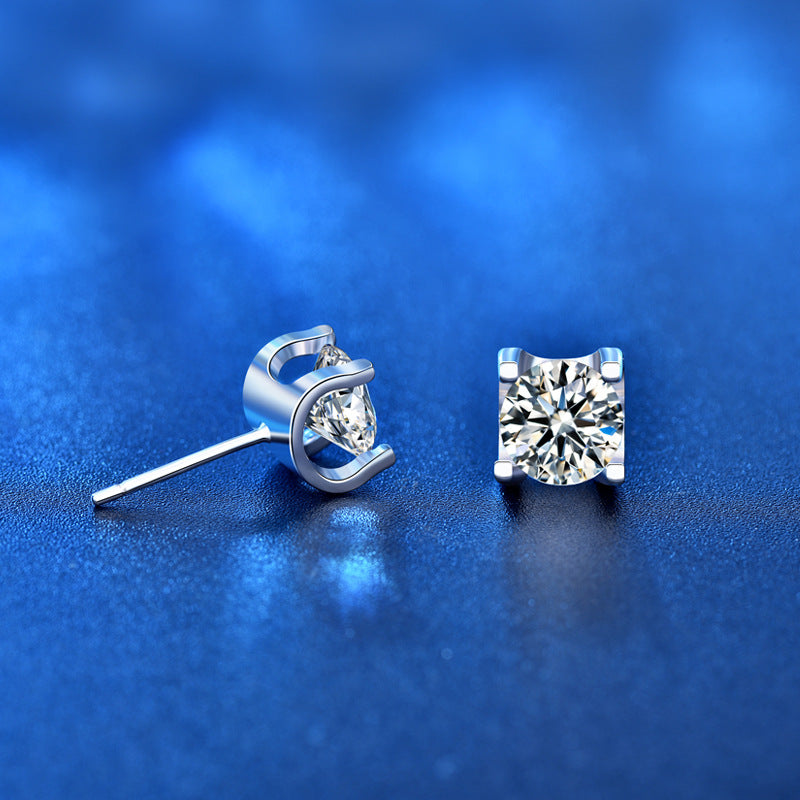 925 Sterling Silver Beveled Square Geometric Animal Stud Earrings with 0.5ct Moissanite Rhodium Plated Minimalist Jewelry for Women