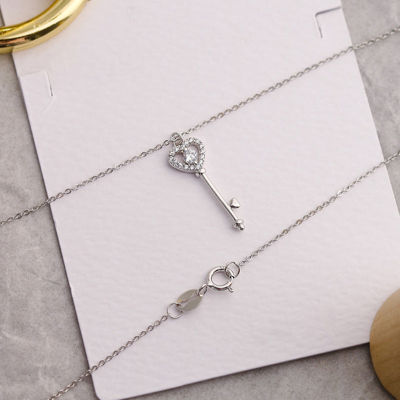 925 Sterling Silver Birthstone Key Necklace - Romantic Heart Lock Pendant