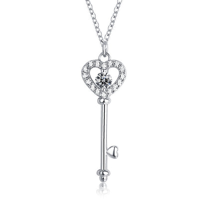 925 Sterling Silver Birthstone Key Necklace - Romantic Heart Lock Pendant