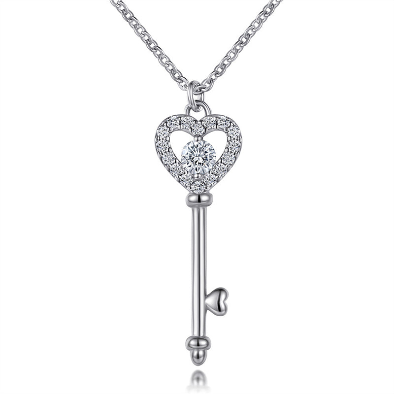 925 Sterling Silver Birthstone Key Necklace - Romantic Heart Lock Pendant
