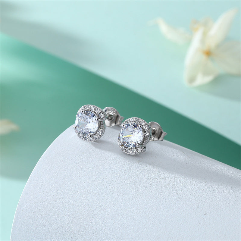 925 Sterling Silver Birthstone Zircon Stud Earrings – Minimalist Geometric Jewelry Collection