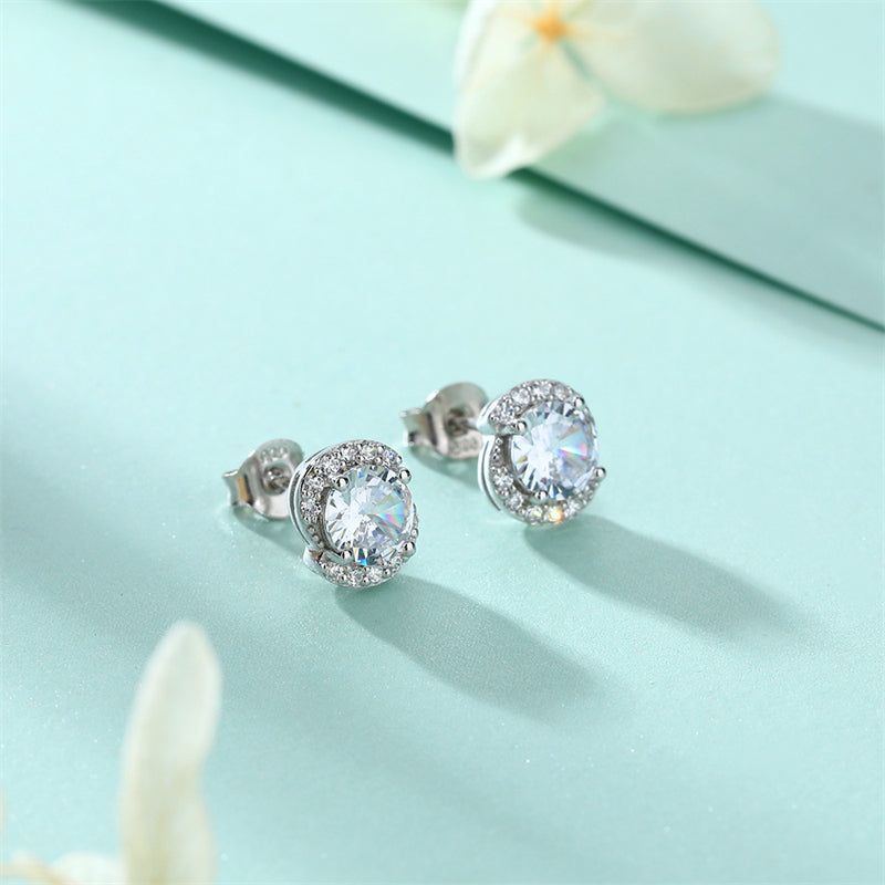 925 Sterling Silver Birthstone Zircon Stud Earrings – Minimalist Geometric Jewelry Collection