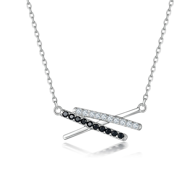 925 Sterling Silver Black Zircon X Pendant Necklace - Edgy Geometric Letter Collarbone Chain