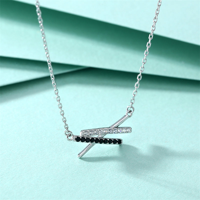 925 Sterling Silver Black Zircon X Pendant Necklace - Edgy Geometric Letter Collarbone Chain
