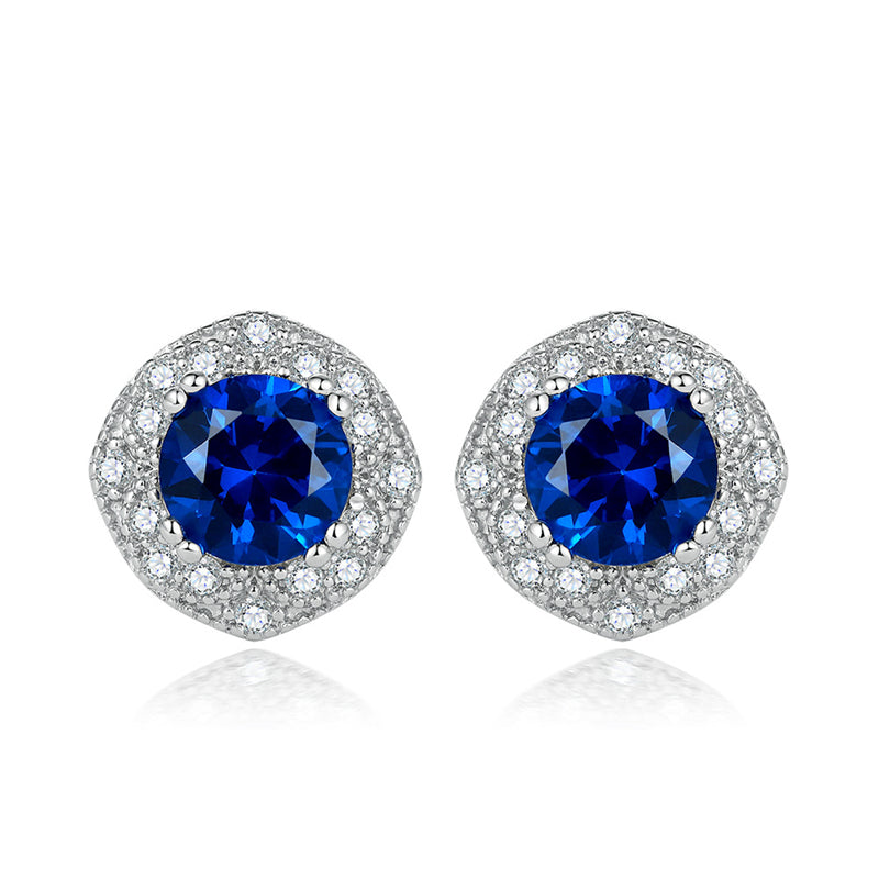 925 Sterling Silver Blue Zircon Square Earrings for Women Elegant Floral Inspired Stud Earrings White Gold Plated