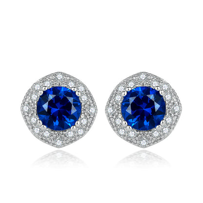 925 Sterling Silver Blue Zircon Square Earrings for Women Elegant Floral Inspired Stud Earrings White Gold Plated