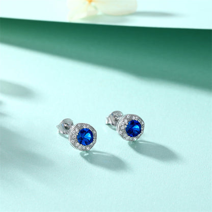 925 Sterling Silver Blue Zircon Square Earrings for Women Elegant Floral Inspired Stud Earrings White Gold Plated