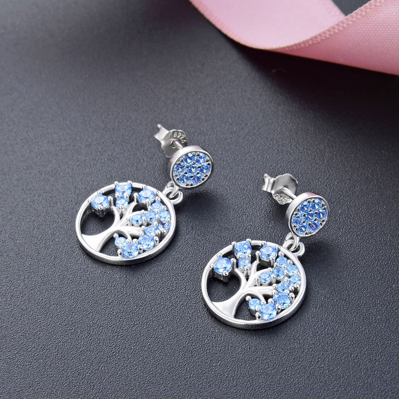925 Sterling Silver Blue & Green Diamond Drop Earrings - Korean Style Geometric Dangle Earrings with Plastic Stoppers