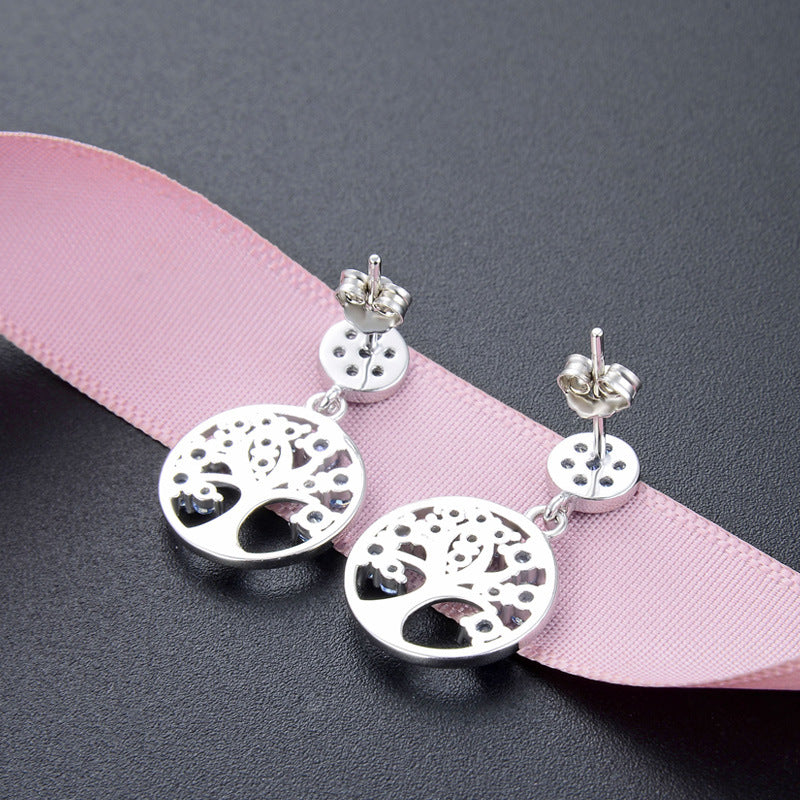 925 Sterling Silver Blue & Green Diamond Drop Earrings - Korean Style Geometric Dangle Earrings with Plastic Stoppers