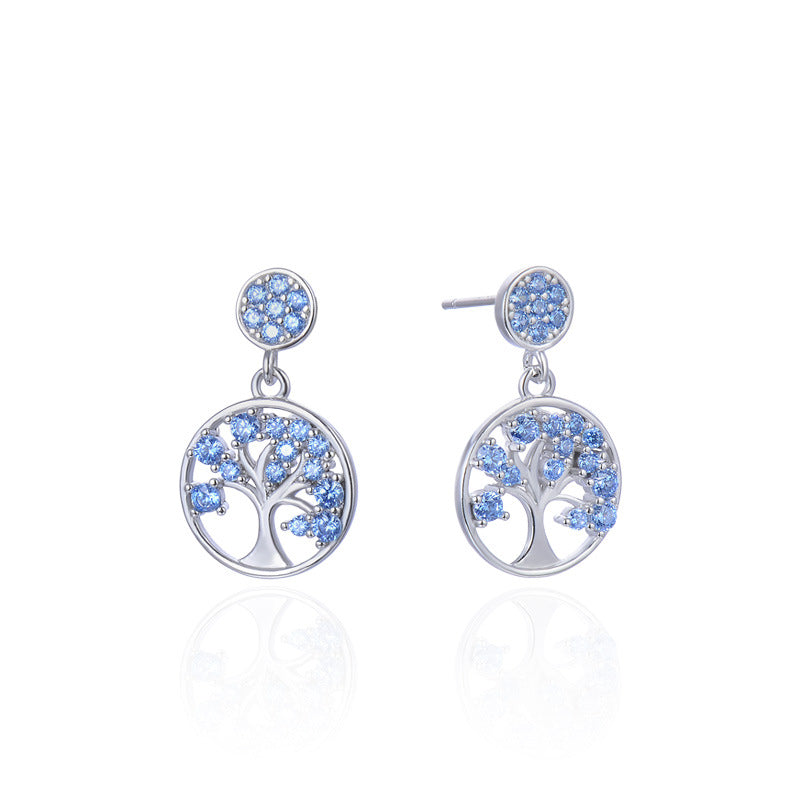 925 Sterling Silver Blue & Green Diamond Drop Earrings - Korean Style Geometric Dangle Earrings with Plastic Stoppers