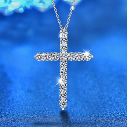 925 Sterling Silver Bold Cross Pendant Necklace with Moissanite Accents 41-50cm Rhodium Plated Unisex Statement Jewelry