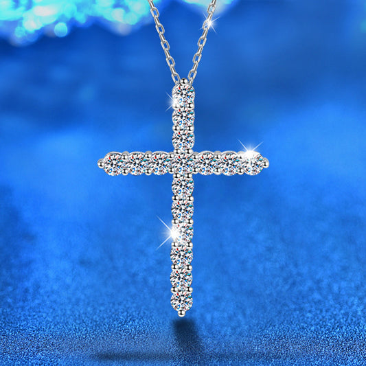 925 Sterling Silver Bold Cross Pendant Necklace with Moissanite Accents 41-50cm Rhodium Plated Unisex Statement Jewelry