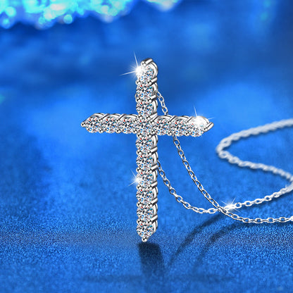 925 Sterling Silver Bold Cross Pendant Necklace with Moissanite Accents 41-50cm Rhodium Plated Unisex Statement Jewelry