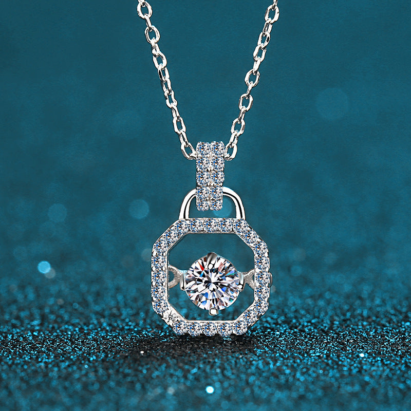 925 Sterling Silver Bookbag Pendant Necklace - 0.3CT Moissanite PT950-Plated Sporty Chain