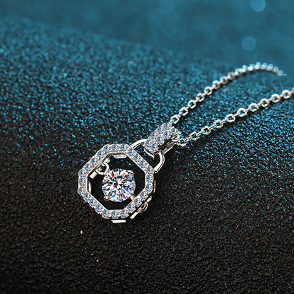 925 Sterling Silver Bookbag Pendant Necklace - 0.3CT Moissanite PT950-Plated Sporty Chain