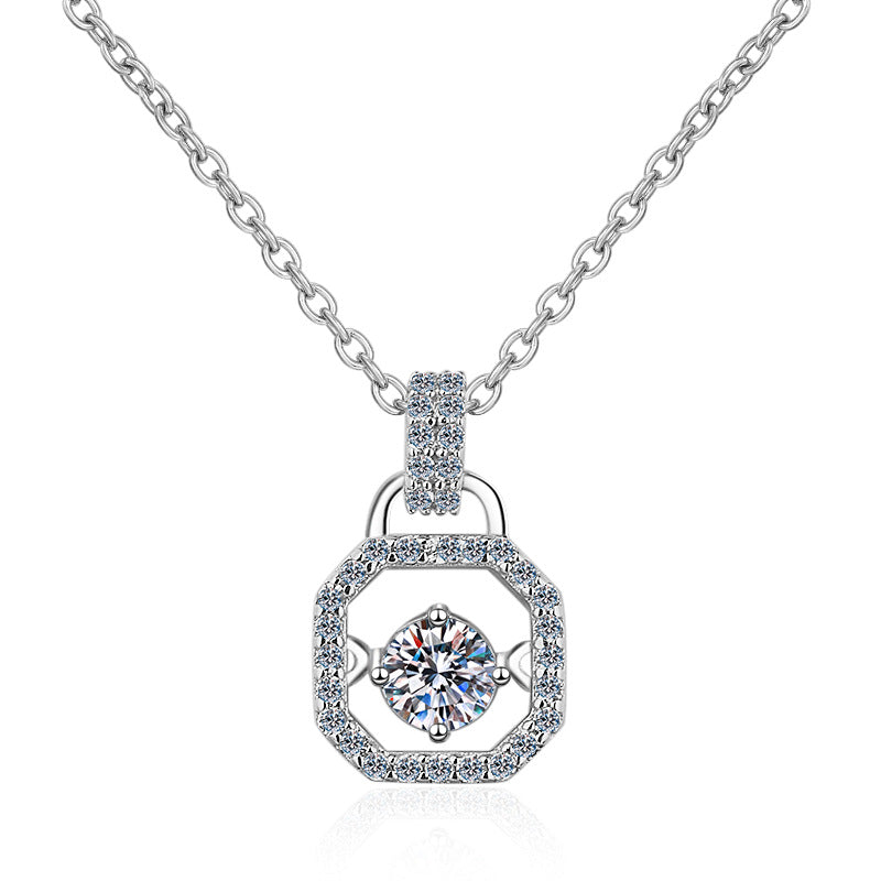 925 Sterling Silver Bookbag Pendant Necklace - 0.3CT Moissanite PT950-Plated Sporty Chain