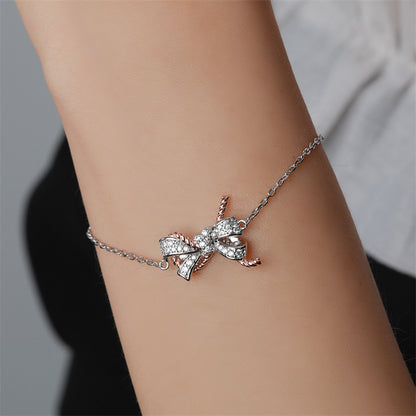 925 Sterling Silver Bow Bracelet - Elegant European-Inspired Jewelry