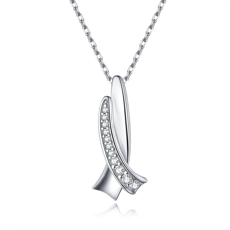 925 Sterling Silver Bow Pendant Necklace - Minimalist Zirconia Accented Collarbone Chain