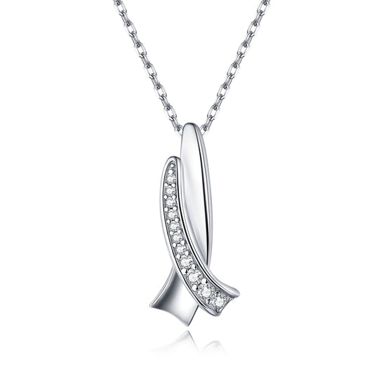 925 Sterling Silver Bow Pendant Necklace - Minimalist Zirconia Accented Collarbone Chain