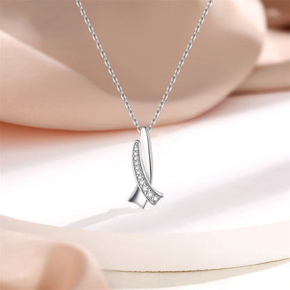 925 Sterling Silver Bow Pendant Necklace - Minimalist Zirconia Accented Collarbone Chain