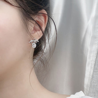 925 Sterling Silver Bow Shaped Stud Earrings with 0.5ct Moissanite Dainty Elegant Jewelry for Women