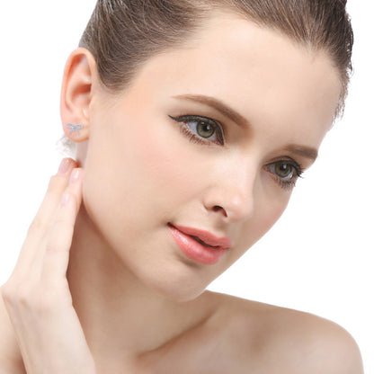 925 Sterling Silver Bow Stud Earrings - Korean Style Diamond Accent Geometric Earrings with Plastic Stoppers