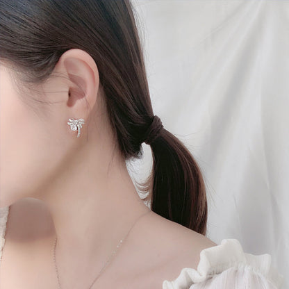 925 Sterling Silver Bow Stud Earrings with 0.5ct Moissanite Micro-Paved Minimalist Elegant Jewelry for Women