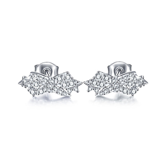 925 Sterling Silver Bow Wing Earrings for Women Elegant Zircon Accented Stud Earrings White Gold Plated