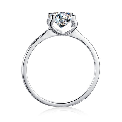 925 Sterling Silver Bullhead Four-Prong Solitaire Ring - Classic Straight Band Engagement Ring