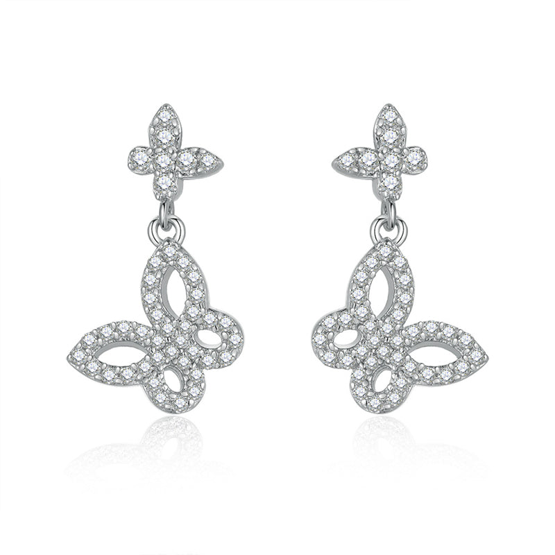 925 Sterling Silver Butterfly Bow Earrings for Women Elegant Tassel Dangle Earrings White Gold Plated