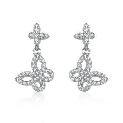 925 Sterling Silver Butterfly Bow Earrings for Women Elegant Tassel Dangle Earrings White Gold Plated