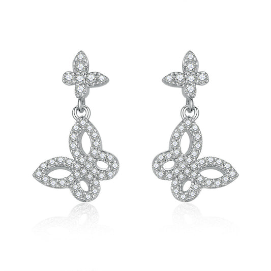 925 Sterling Silver Butterfly Bow Earrings for Women Elegant Tassel Dangle Earrings White Gold Plated