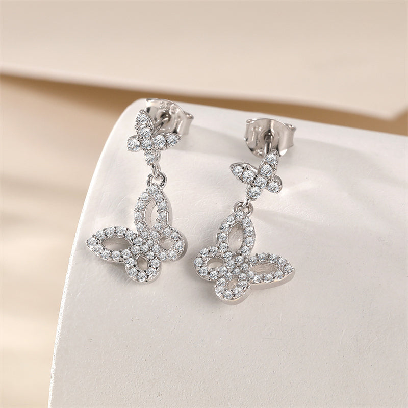925 Sterling Silver Butterfly Bow Earrings for Women Elegant Tassel Dangle Earrings White Gold Plated
