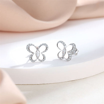 925 Sterling Silver Butterfly Bow Earrings for Women Elegant Zircon Stud Earrings White Gold Plated 35g