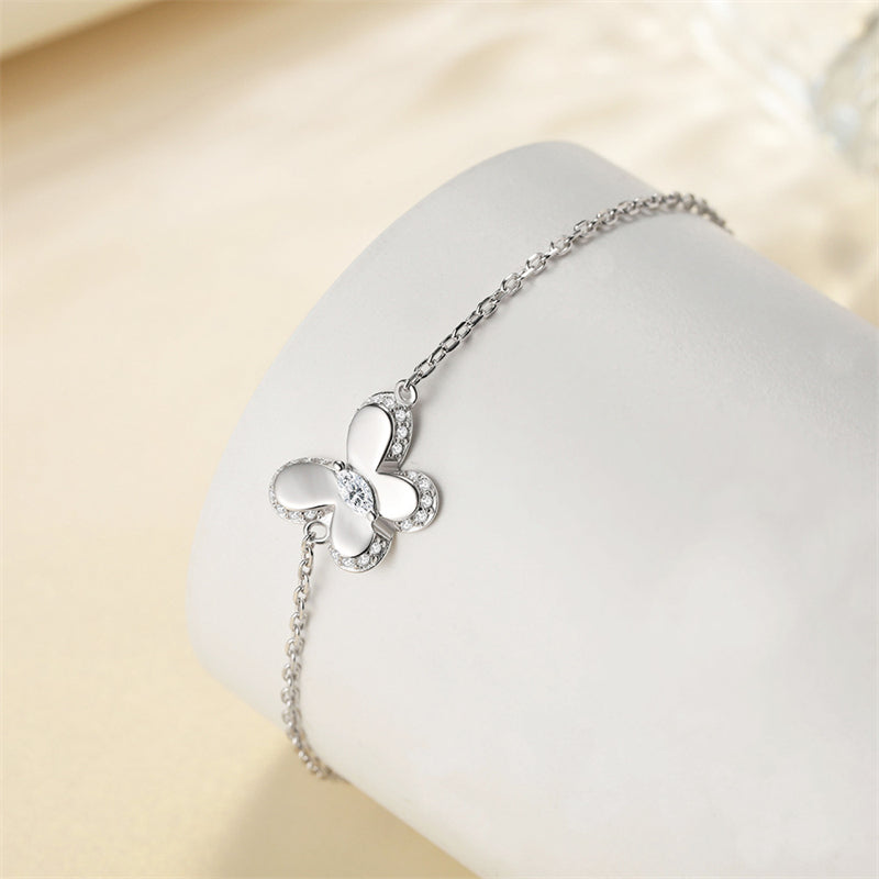 925 Sterling Silver Butterfly Bracelet - Delicate Bow & Wing Design
