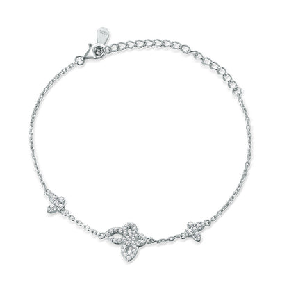 925 Sterling Silver Butterfly Bracelet - Elegant Rhodium Plated Zirconia Jewelry