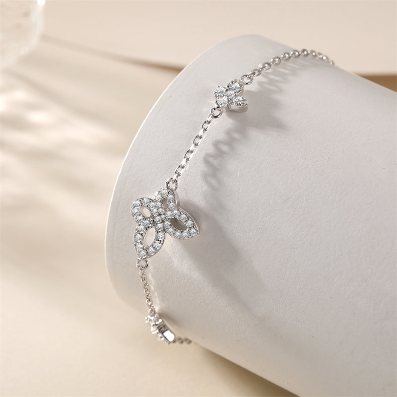925 Sterling Silver Butterfly Bracelet - Elegant Rhodium Plated Zirconia Jewelry
