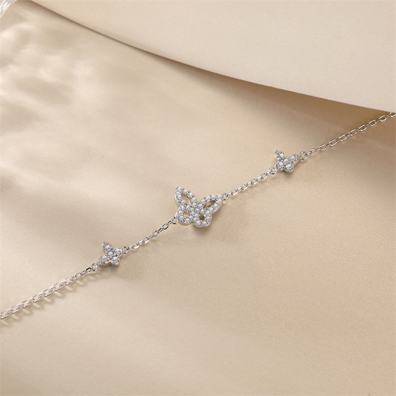 925 Sterling Silver Butterfly Bracelet - Elegant Rhodium Plated Zirconia Jewelry