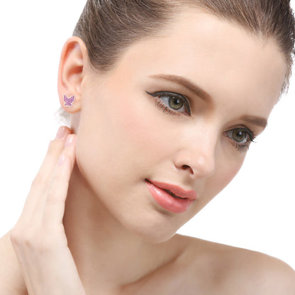 925 Sterling Silver Butterfly Diamond Stud Earrings - Korean Style Geometric Earrings with Plastic Backs