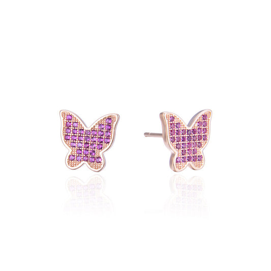 925 Sterling Silver Butterfly Diamond Stud Earrings - Korean Style Geometric Earrings with Plastic Backs
