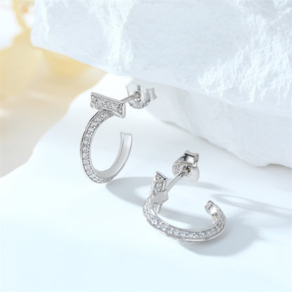 925 Sterling Silver C-Hoop Earrings - Elegant Zircon Double Circle Studs for Women