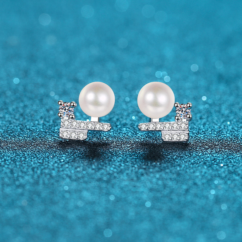 925 Sterling Silver Cactus Stud Earrings - 0.26ct Moissanite & 5A Freshwater Pearls