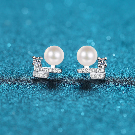 925 Sterling Silver Cactus Stud Earrings - 0.26ct Moissanite & 5A Freshwater Pearls