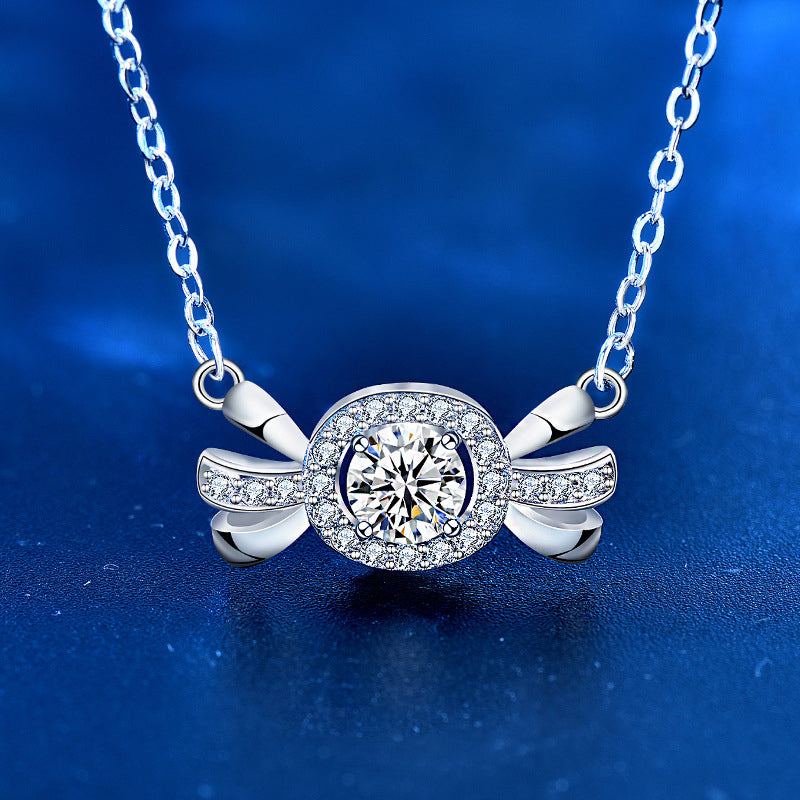 925 Sterling Silver Candy Pendant Necklace with 0.5ct Moissanite & Cross Chain Sweet Playful Jewelry for Women