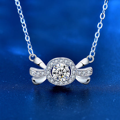 925 Sterling Silver Candy Pendant Necklace with 0.5ct Moissanite & Cross Chain Sweet Playful Jewelry for Women