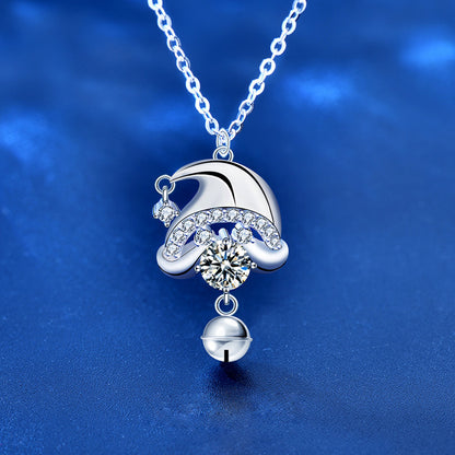 925 Sterling Silver Cartoon Character Pendant Necklace with 0.5ct Moissanite & Cross Chain White Gold Plated Women's Jewelry