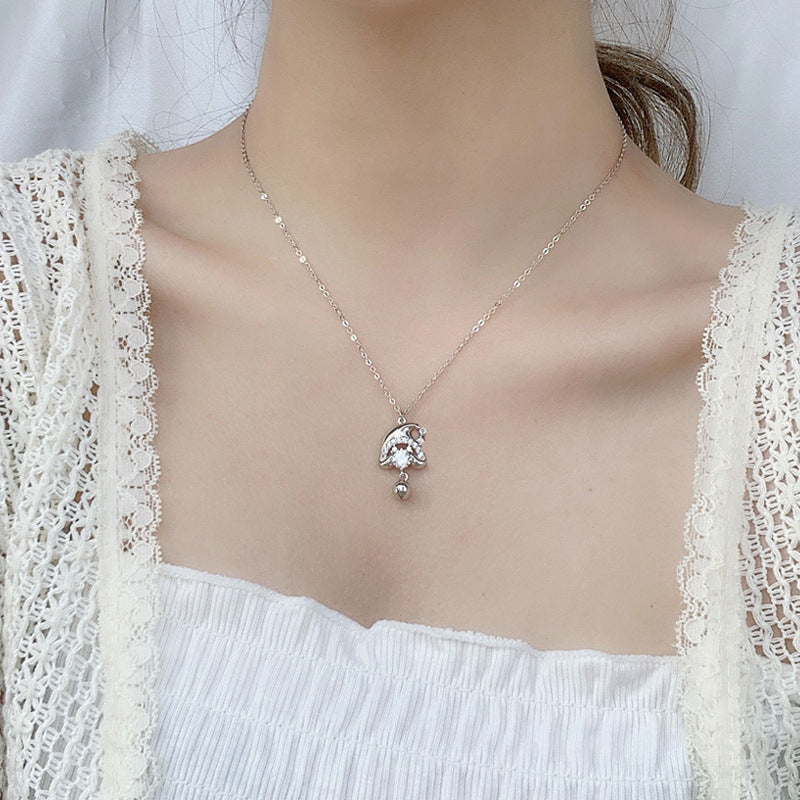 925 Sterling Silver Cartoon Character Pendant Necklace with 0.5ct Moissanite & Cross Chain White Gold Plated Women's Jewelry