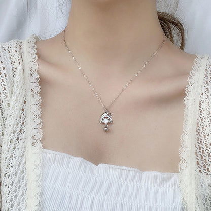 925 Sterling Silver Cartoon Character Pendant Necklace with 0.5ct Moissanite & Cross Chain White Gold Plated Women's Jewelry
