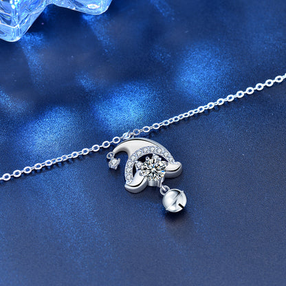 925 Sterling Silver Cartoon Character Pendant Necklace with 0.5ct Moissanite & Cross Chain White Gold Plated Women's Jewelry