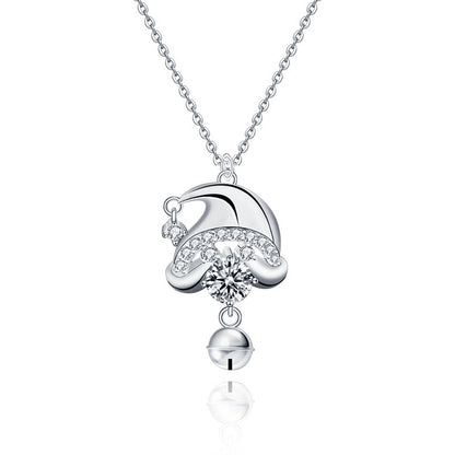 925 Sterling Silver Cartoon Character Pendant Necklace with 0.5ct Moissanite & Cross Chain White Gold Plated Women's Jewelry